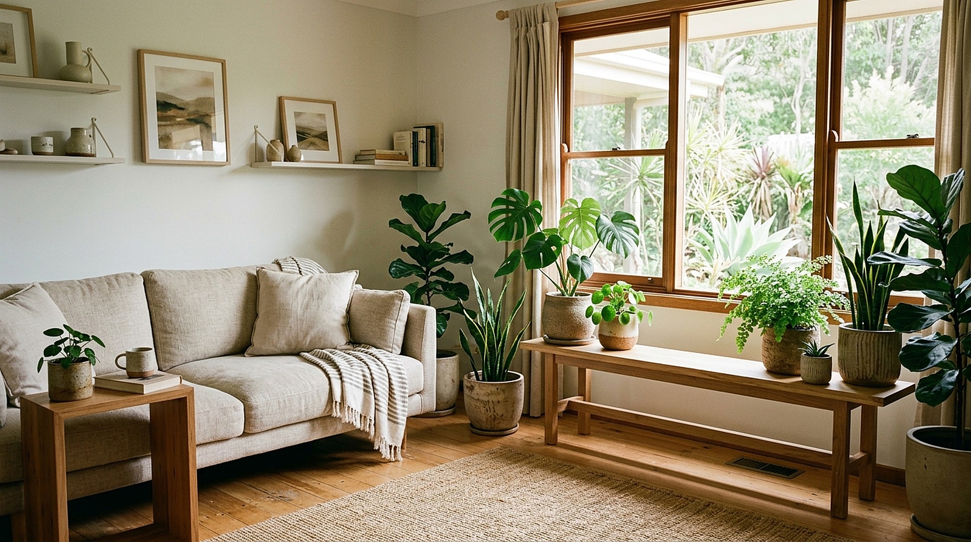 Loam plants in a sunny living room